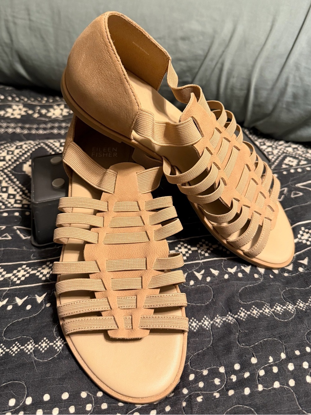 Eileen Fisher Tan Woven Strappy Slip-On Sandals